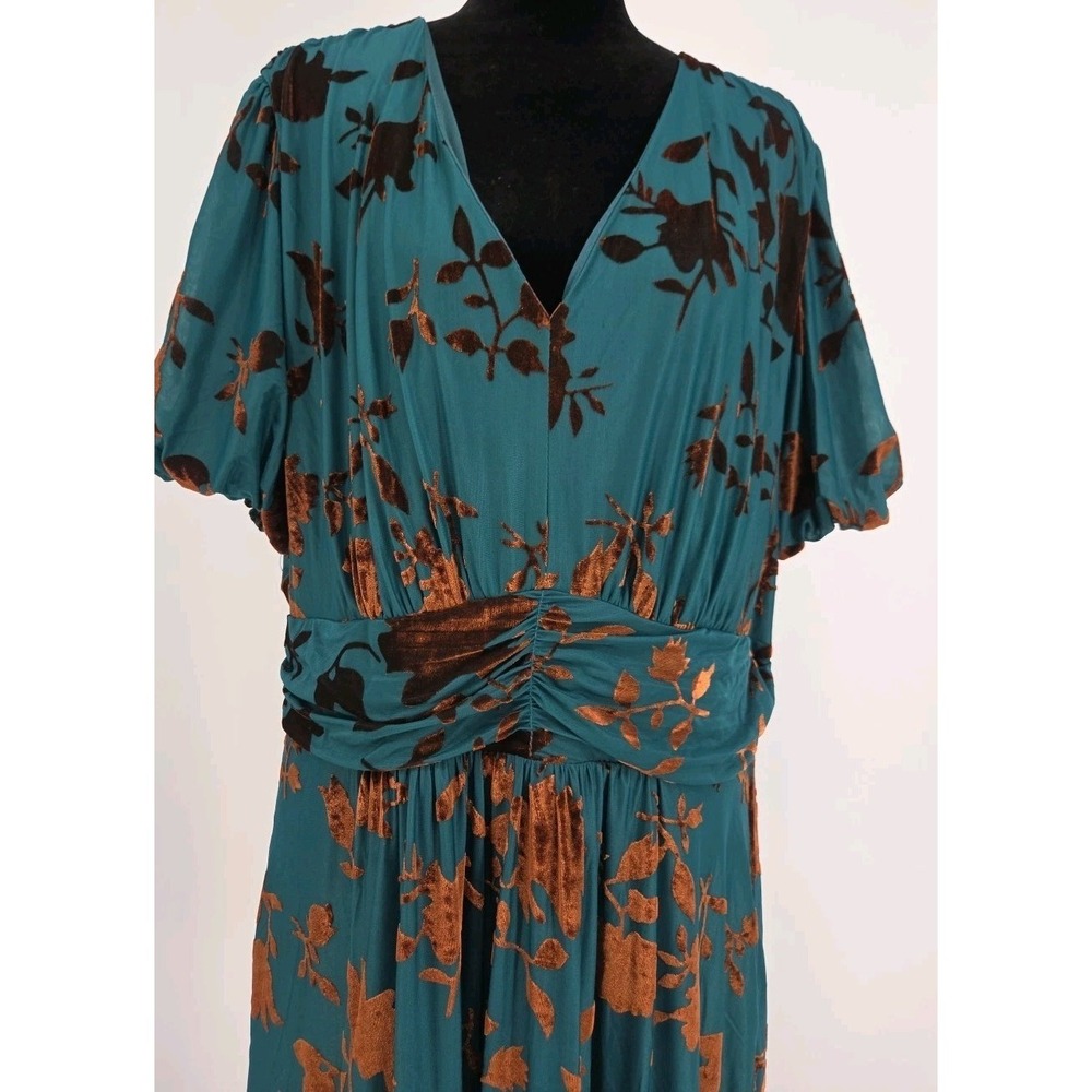 Baltic Born Leslie Green Floral Velvet Short Sleeve Maxi Dress Size - Picture 3 of 8